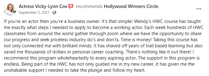 Actress Vicky-Lynn Cox recommends Hollywood Winners Circle